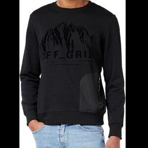Jack & Jones Men Off Grid Graphic Sweatshirt Black Size XL Crew neck casual wear